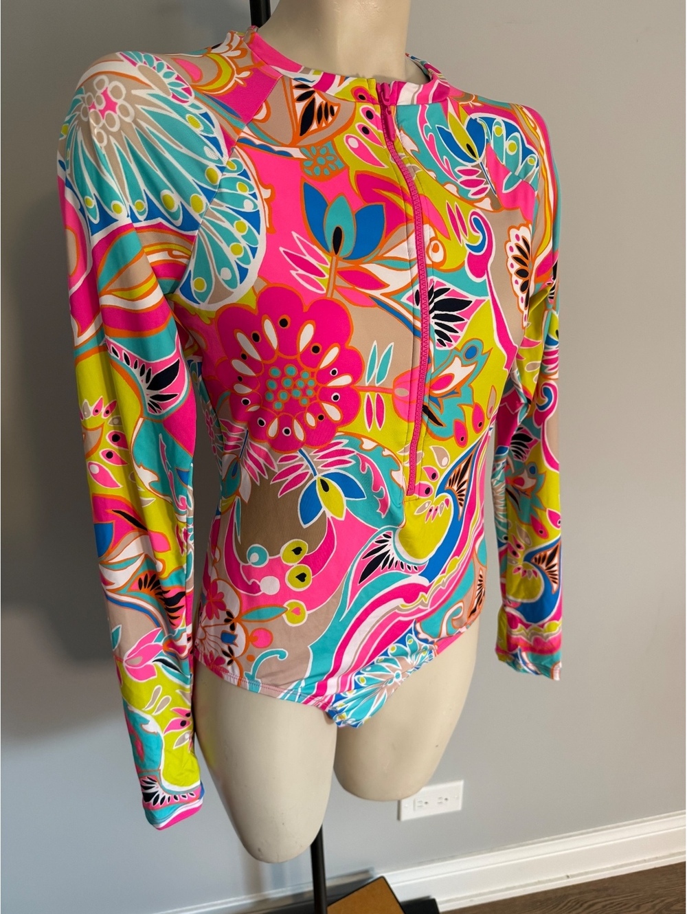 Trina Turk Women's Long Sleeve One-Piece Swimsuit with Vibrant Floral Print - Picture 4 of 6